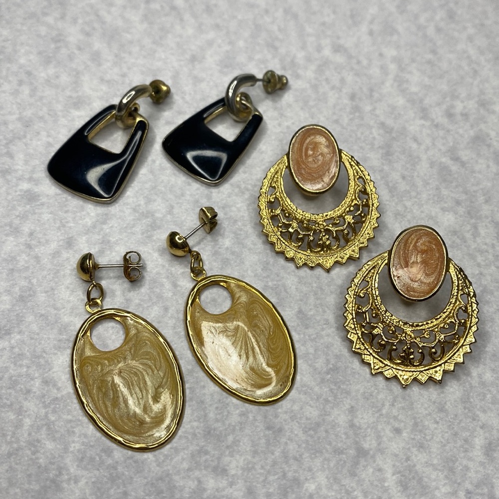 Vintage 80’s enamel earrings posts 3 pairs lot gold